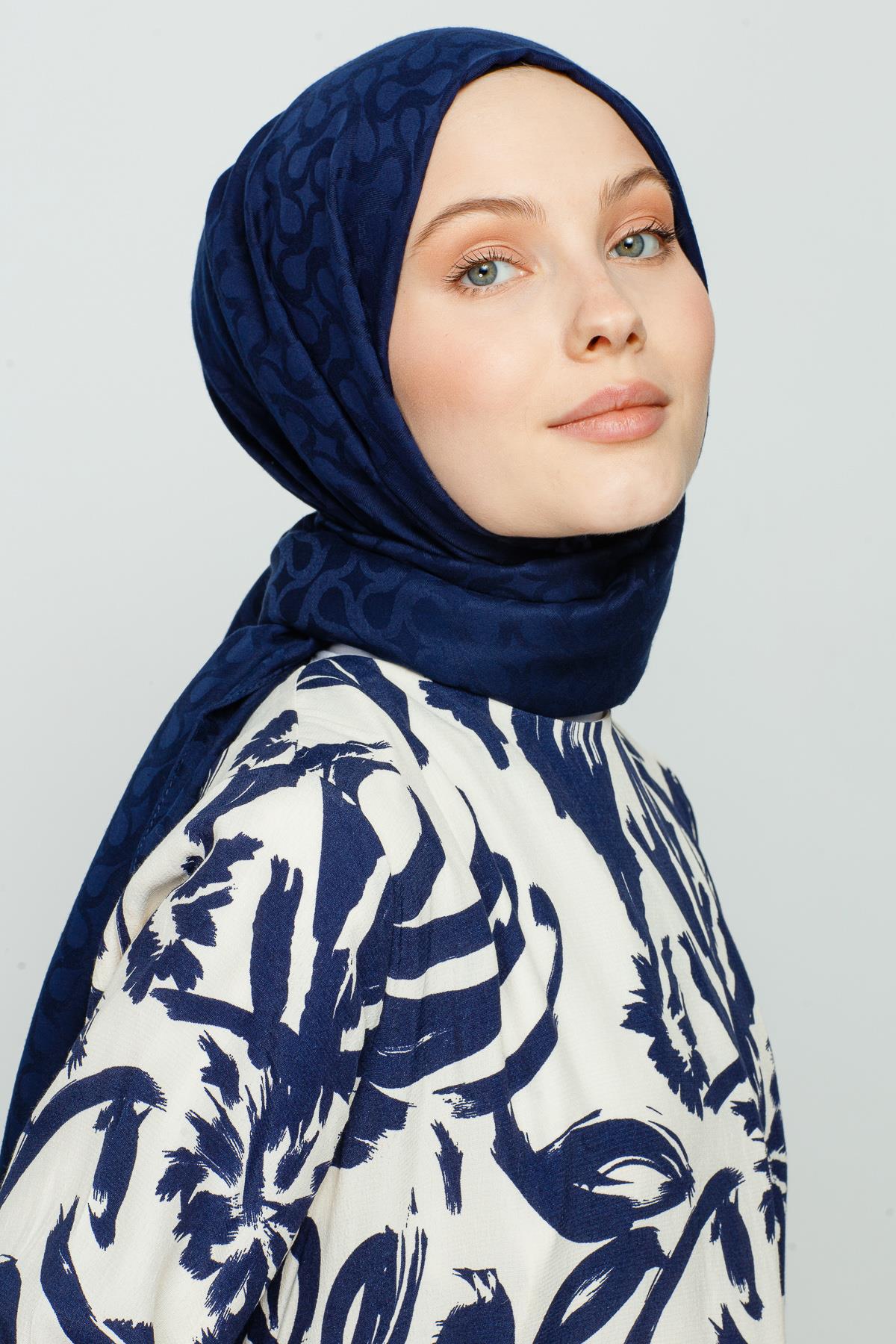 Valor Bloom Desen Şal 2470-Lacivert