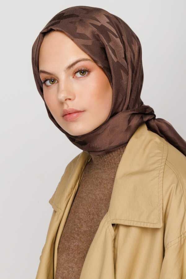 Valor Scarf  Kazayağı Desenli İpeksi Jakarlı Şal 06112024-Bademi