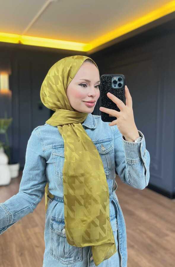 Valor Scarf  Kazayağı Desenli İpeksi Jakarlı Şal 06112024-Zeytin Yeşili