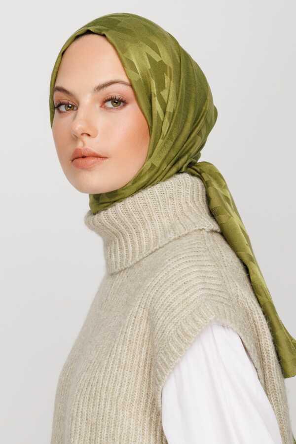 Valor Scarf  Kazayağı Desenli İpeksi Jakarlı Şal 06112024-Çam Yeşili
