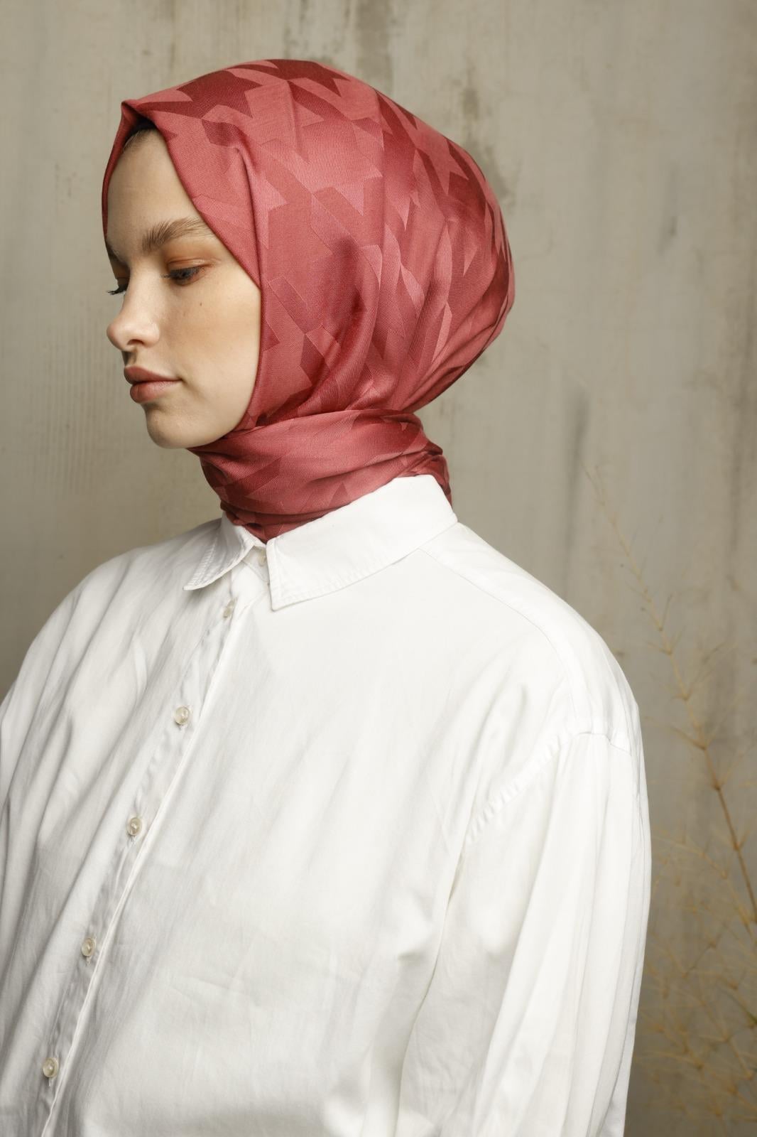 Valor Scarf  Kazayağı Desenli İpeksi Jakarlı Şal 06112024-Şeker Pembe
