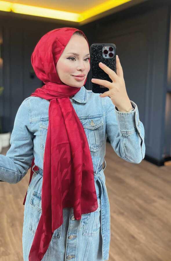 Valor Scarf  Kazayağı Desenli İpeksi Jakarlı Şal 06112024-Şarabi
