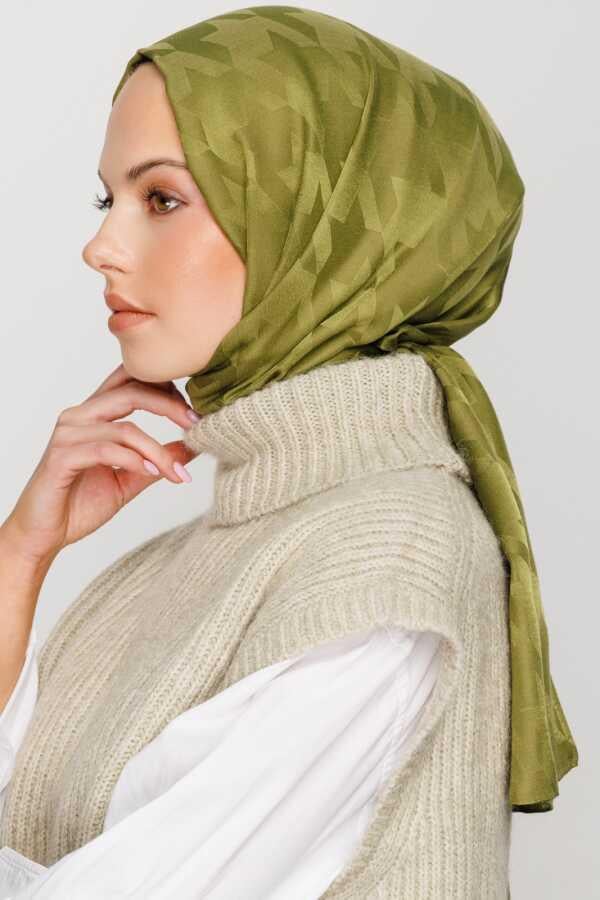 Valor Scarf  Kazayağı Desenli İpeksi Jakarlı Şal 06112024-Çam Yeşili
