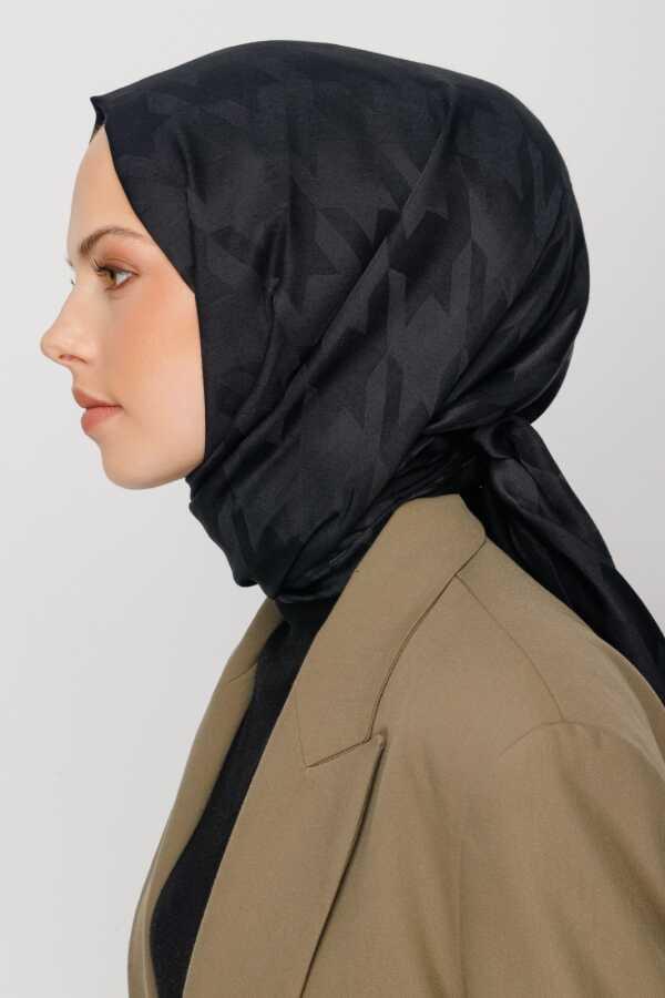 Valor Scarf  Kazayağı Desenli İpeksi Jakarlı Şal 06112024-Siyah