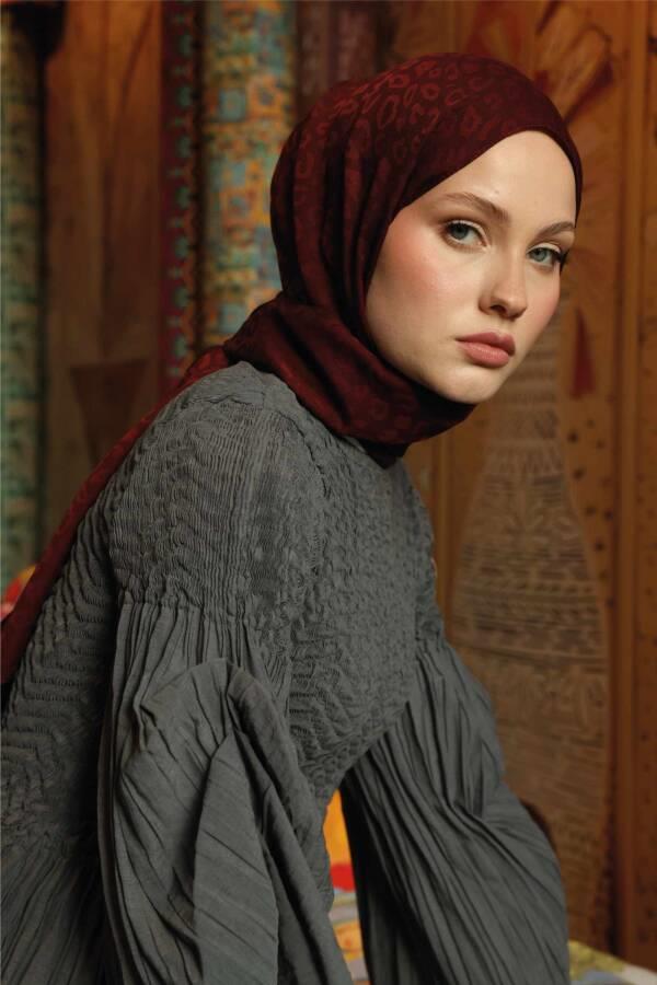 Valor Scarf Leopar Desen Şal 2657-Kızılcık