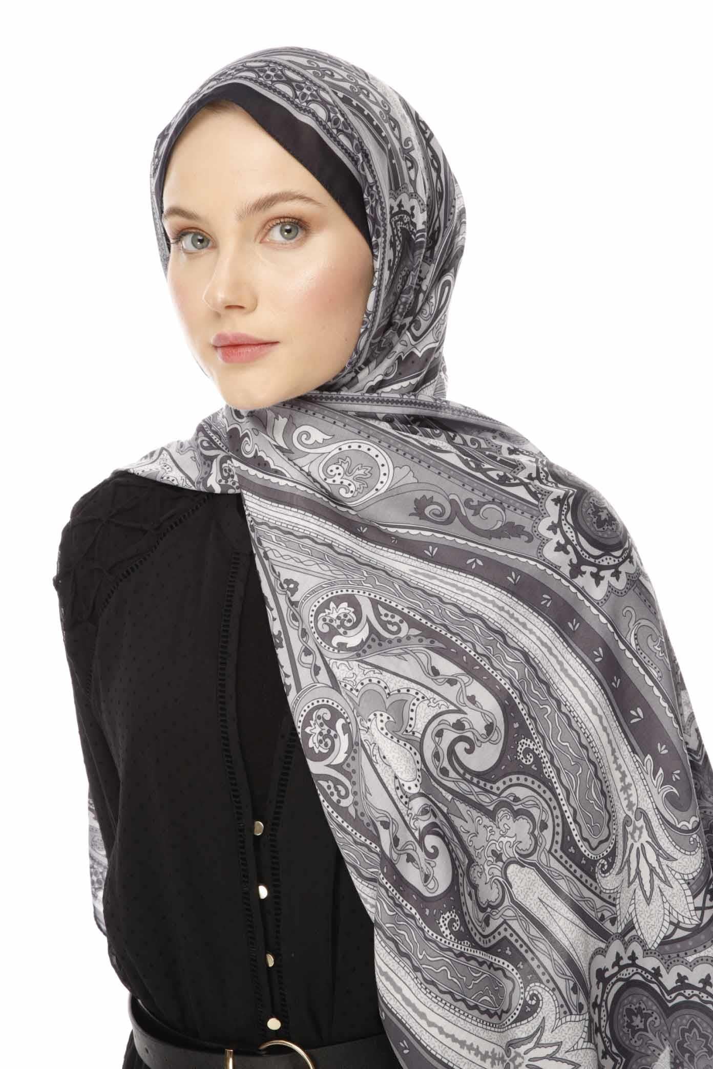 Valor Scarf Vintage Breeze Retro Desen Şal 2524-Siyah