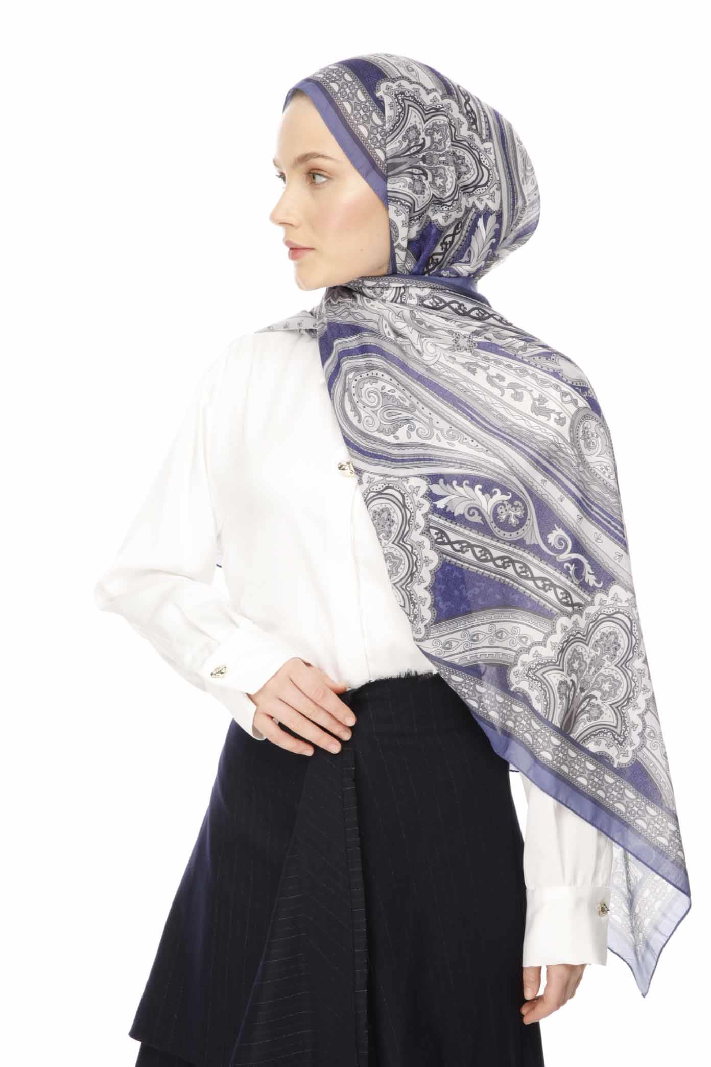 Valor Scarf Vintage Breeze Retro Desen Şal 2524-Lavanta