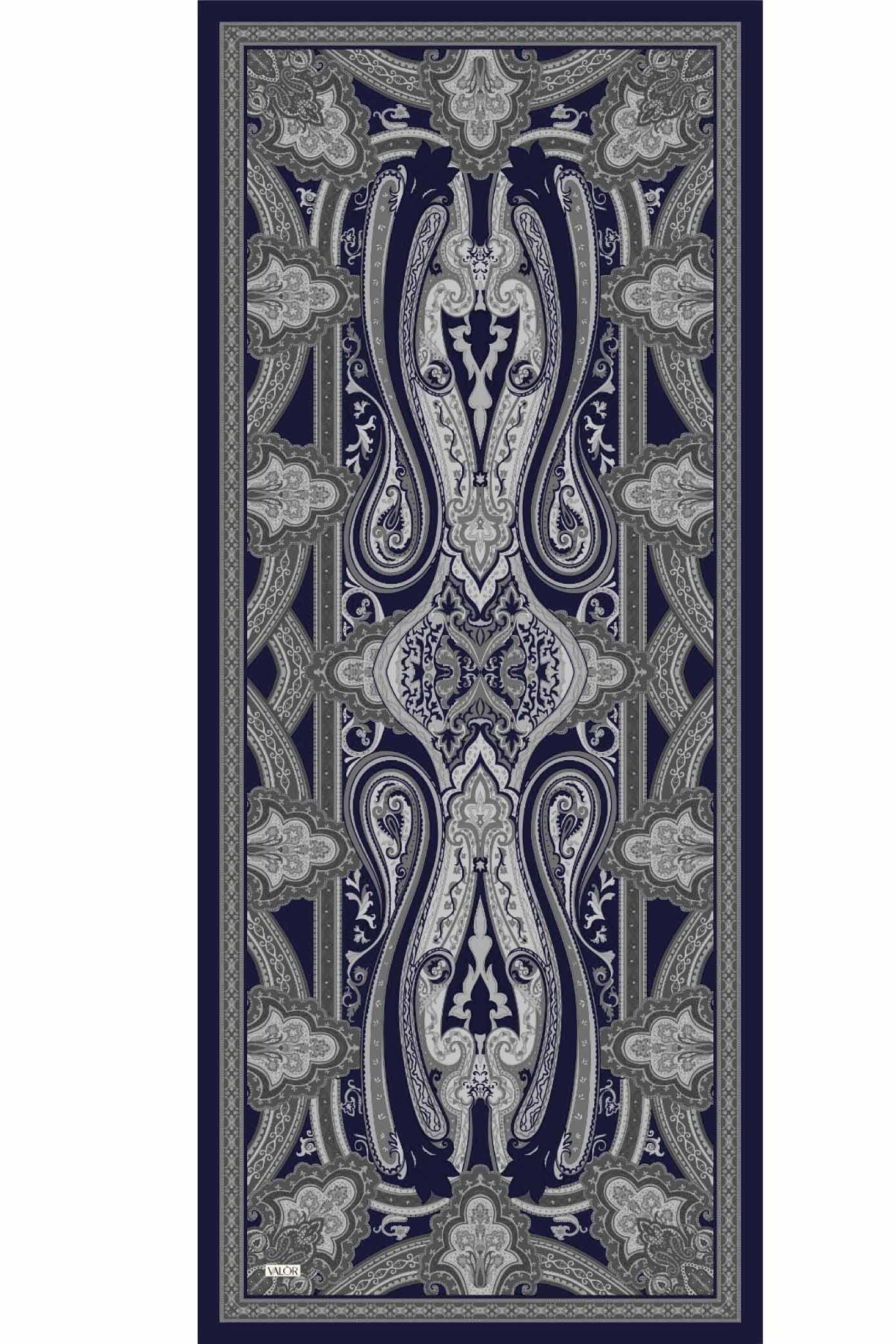 Valor Scarf Vintage Breeze Retro Desen Şal 2524-Lacivert