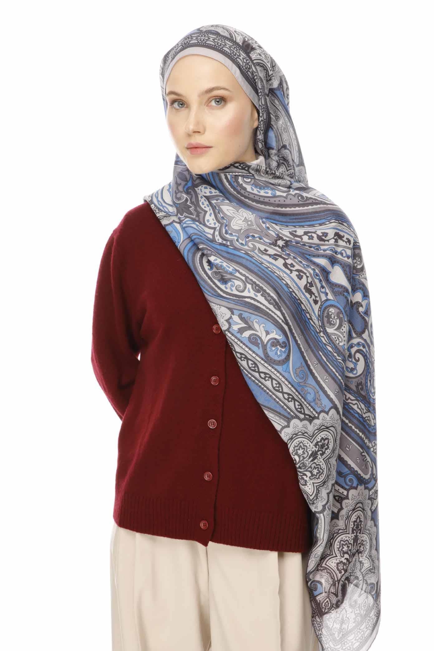 Valor Scarf Vintage Breeze Retro Desen Şal 2524-Fırtına Gri
