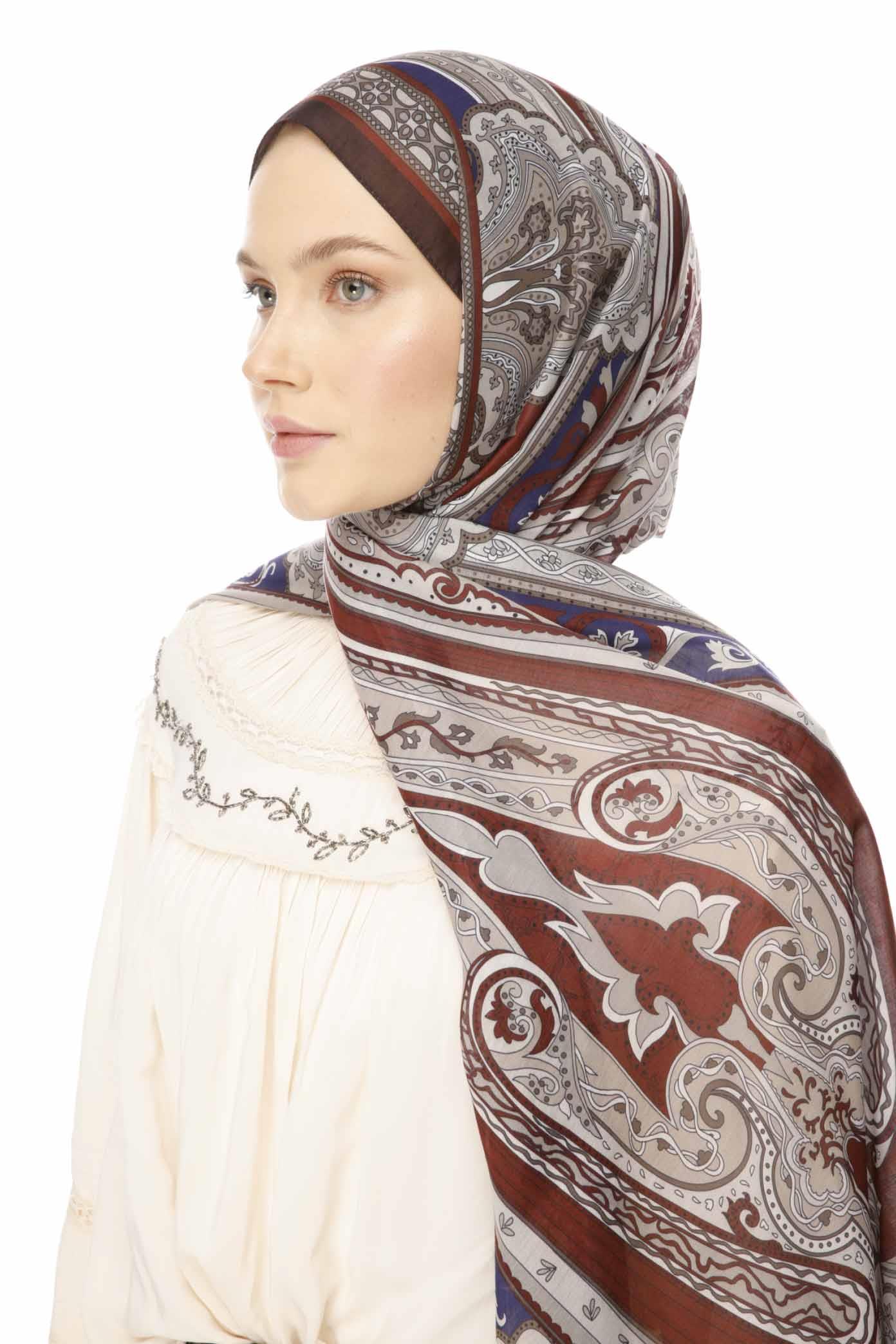 Valor Scarf Vintage Breeze Retro Desen Şal 2524-Bitter