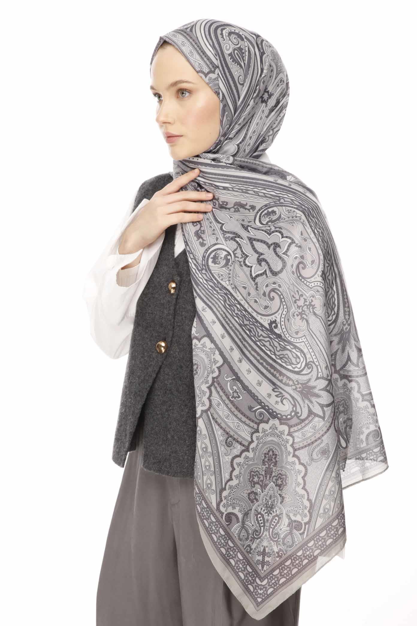 Valor Scarf Vintage Breeze Retro Desen Şal 2524-Duman
