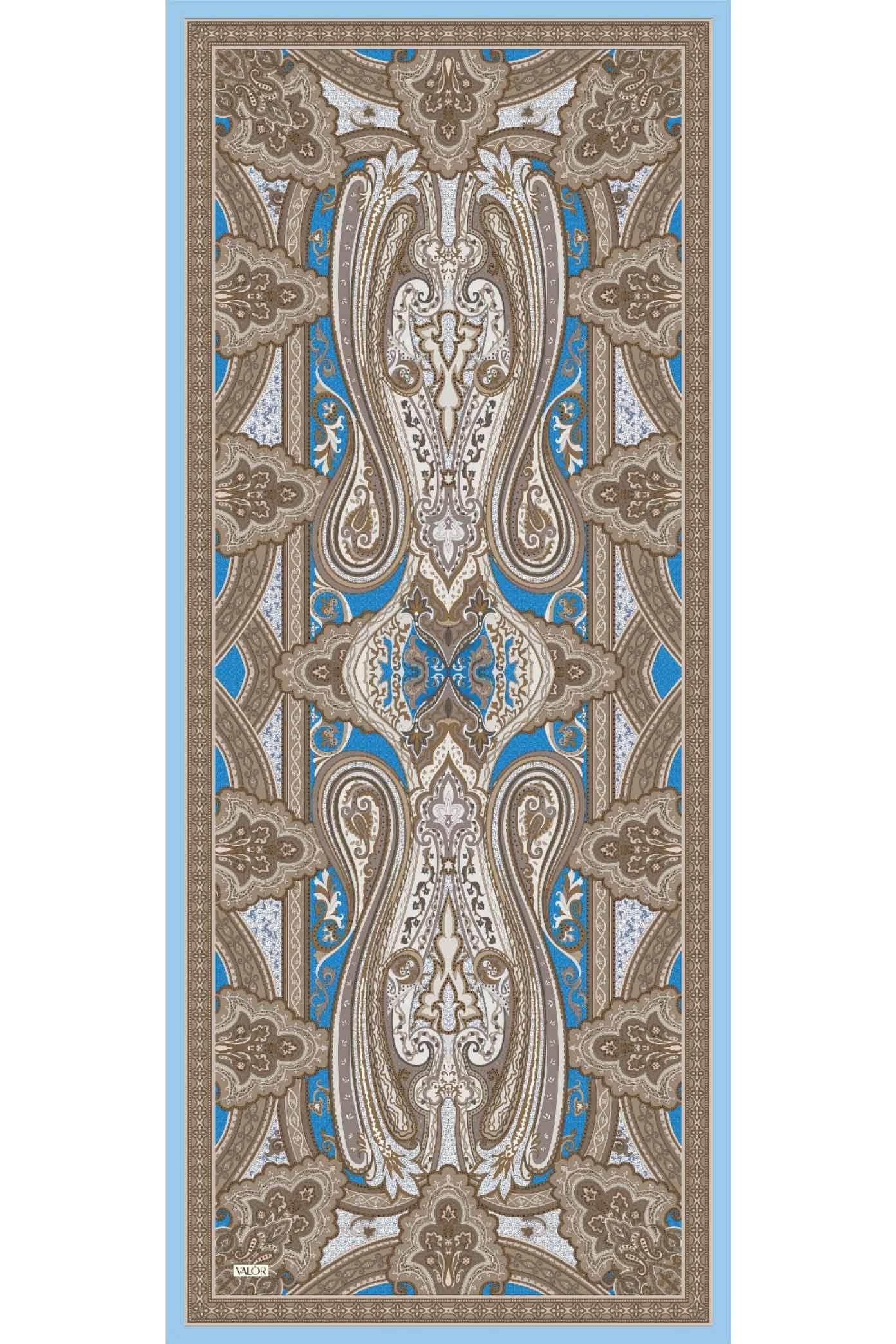 Valor Scarf Vintage Breeze Retro Desen Şal 2524-Buz Mavi