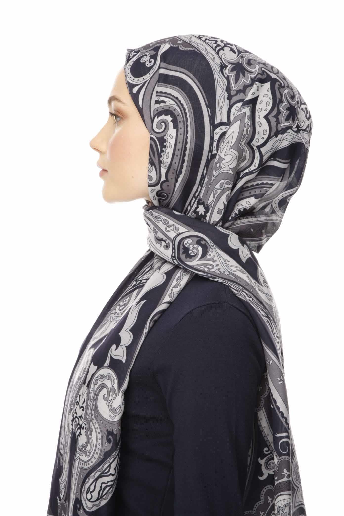 Valor Scarf Vintage Breeze Retro Desen Şal 2524-Lacivert