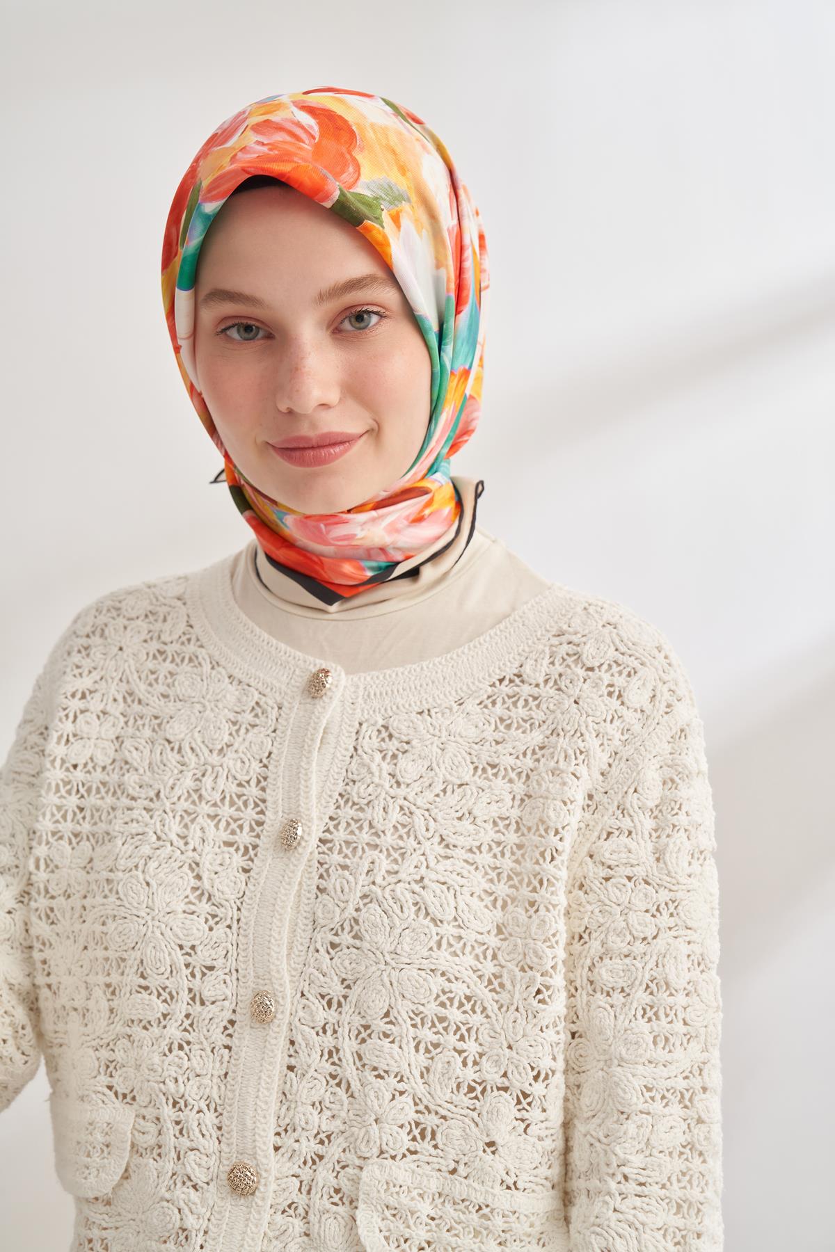 Armanda Abstract Desen Tivil İpek Eşarp 4359-Pembe