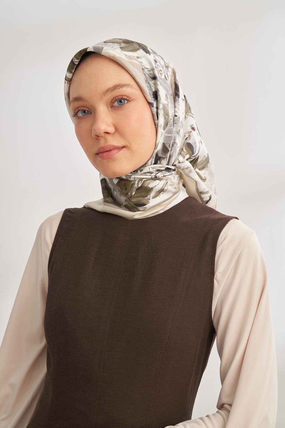 Armanda Abstract Desen Tivil İpek Eşarp 4359-Taş