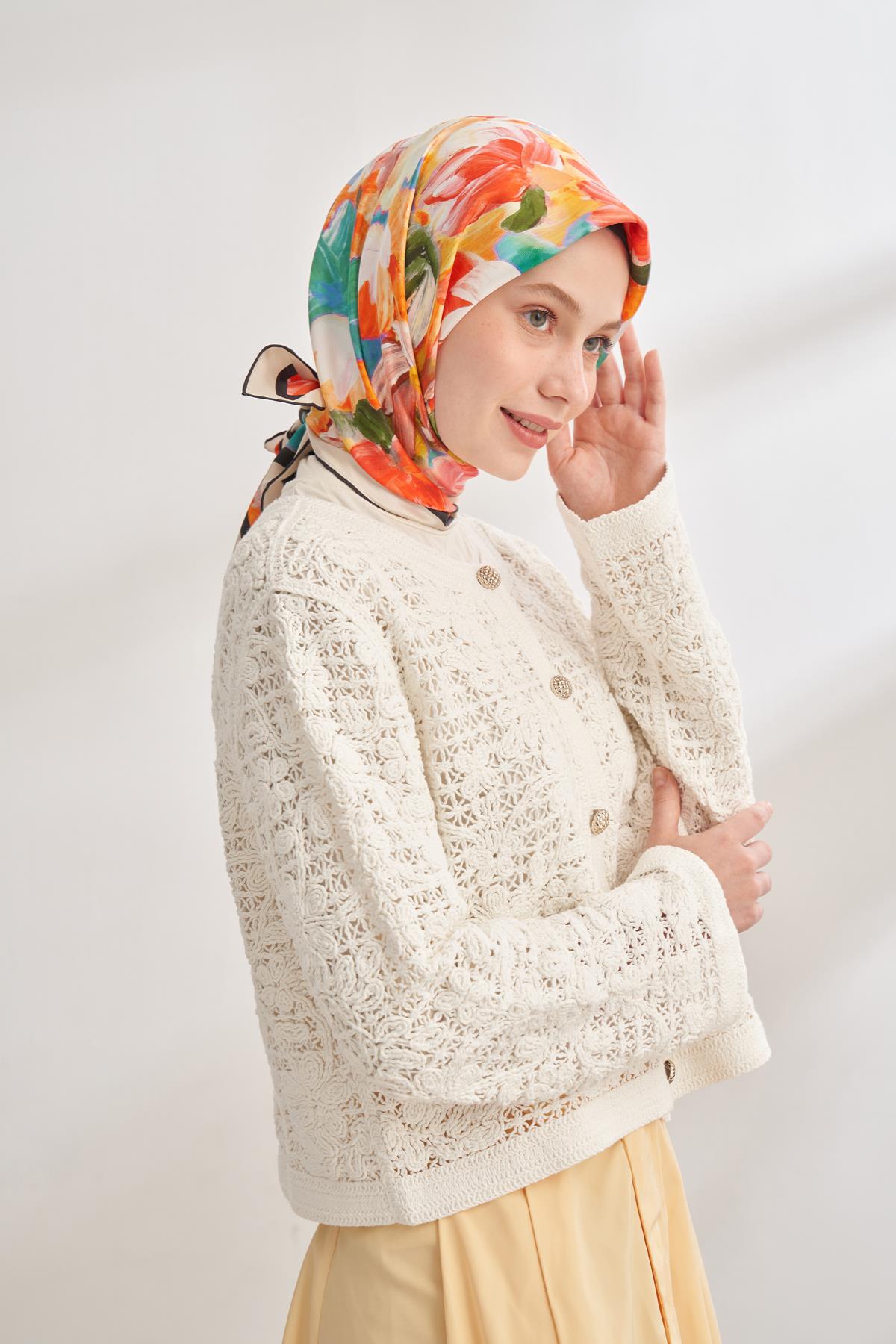 Armanda Abstract Desen Tivil İpek Eşarp 4359-Pembe