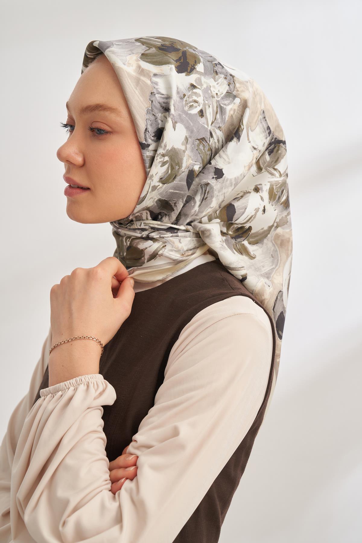 Armanda Abstract Desen Tivil İpek Eşarp 4359-Taş