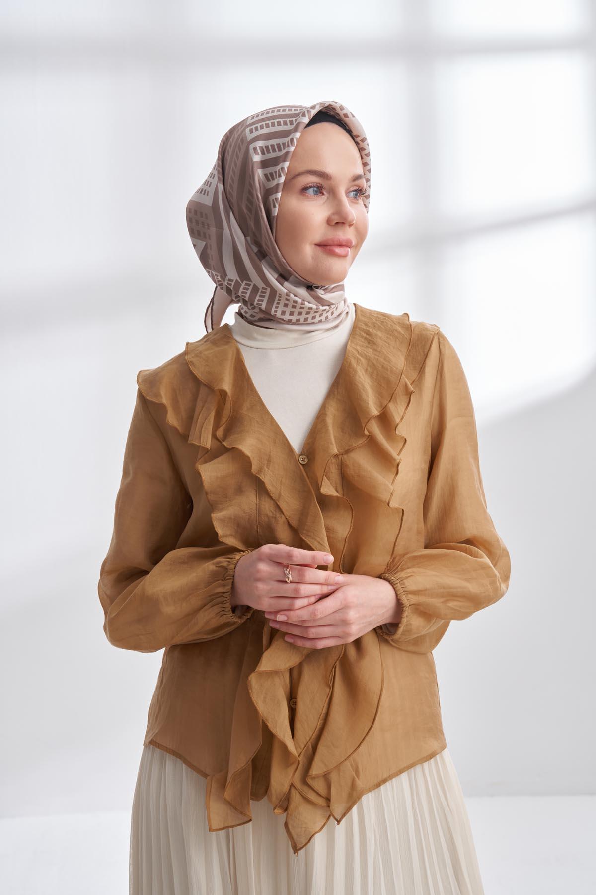 Armanda Archway Desen Tivil İpek Eşarp 4302-Bej