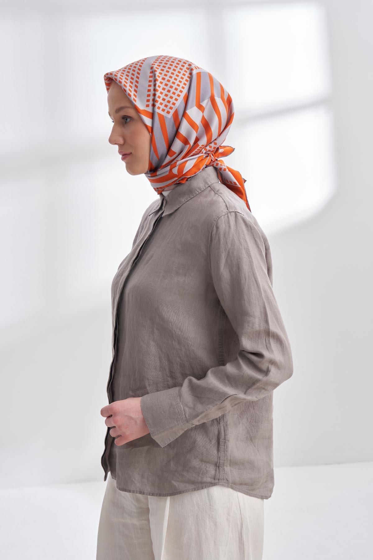 Armanda Archway Desen Tivil İpek Eşarp 4302-Orange