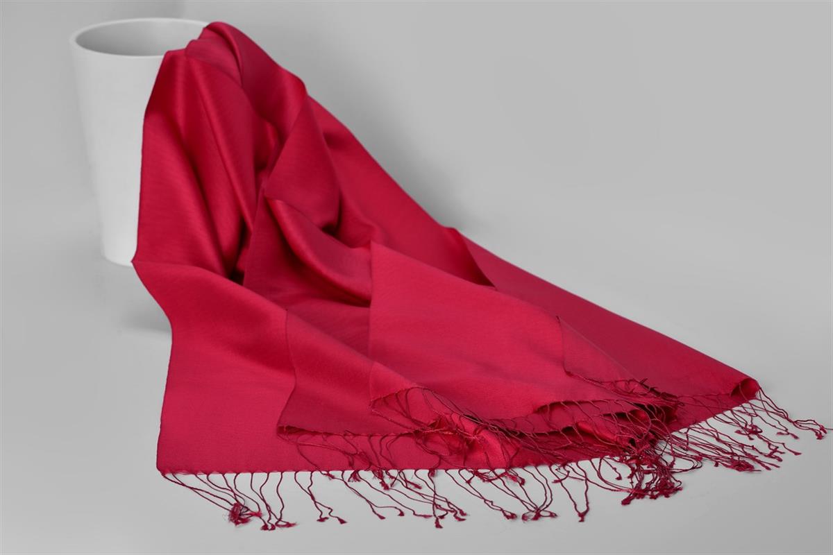 Armanda Çift Taraflı Düz Renk İpek Şal 3011-Kırmızı