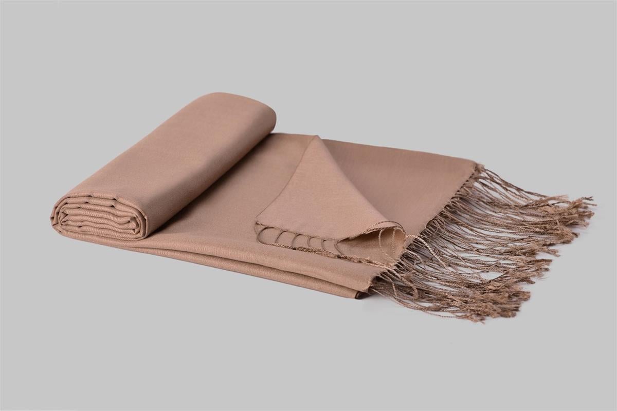 Armanda Çift Taraflı Düz Renk İpek Şal 3011-Camel