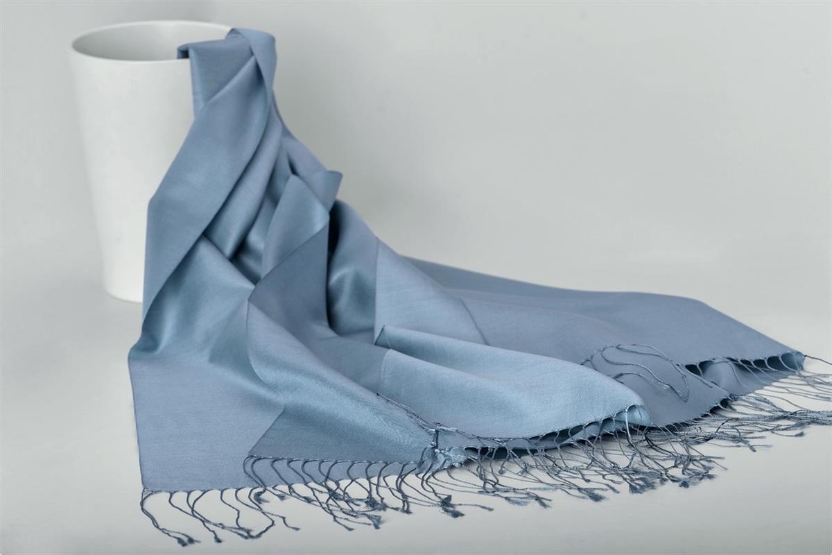 Armanda Çift Taraflı Düz Renk İpek Şal 3011-Kot Mavisi