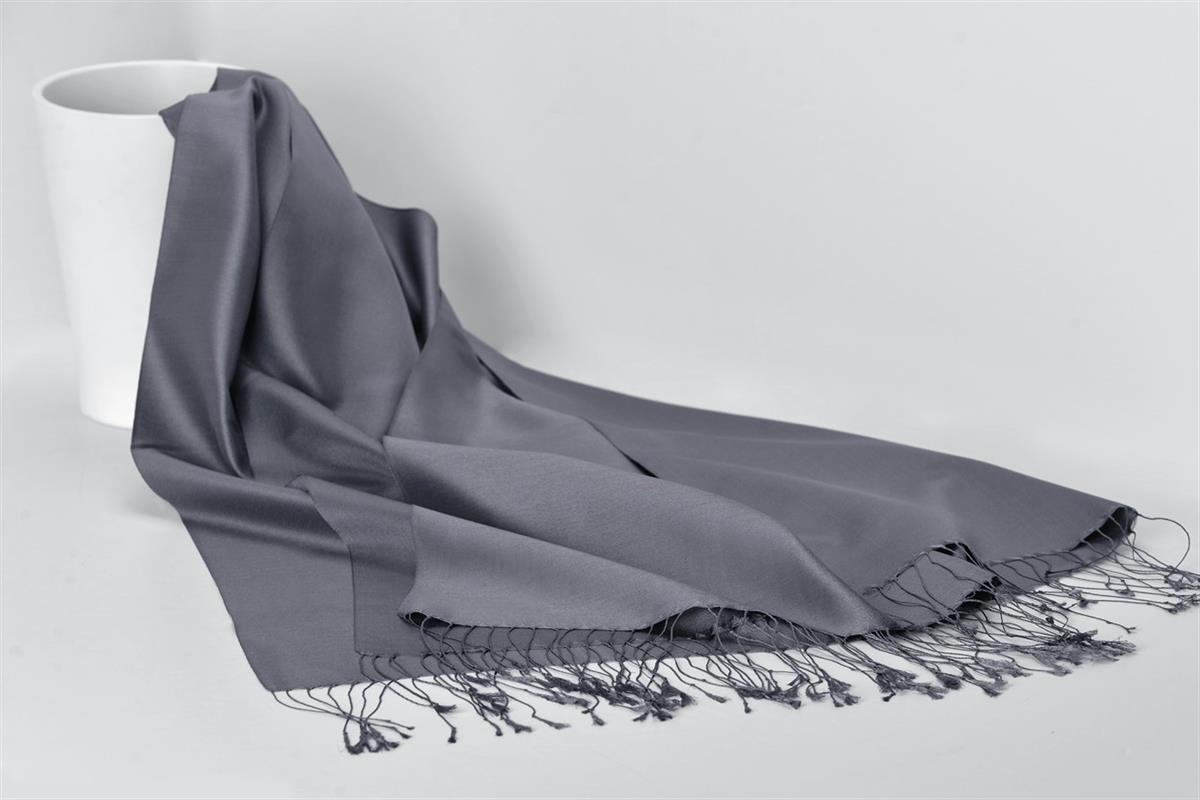 Armanda Çift Taraflı Düz Renk İpek Şal 3011-Füme