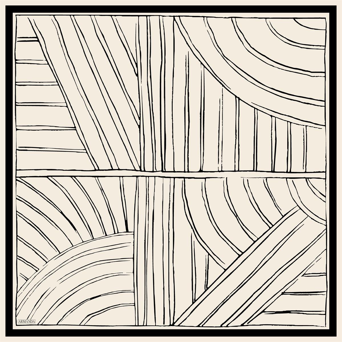 Armanda Çift Taraflı Marbling Desen Tivil İpek Eşarp 4309-Krem Siyah-Krem Lacivert