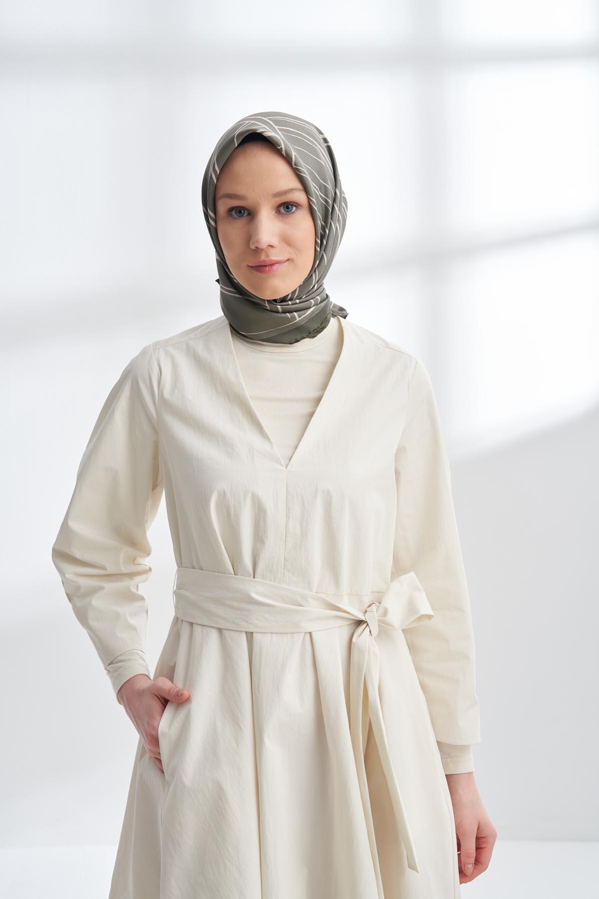 Armanda Çift Taraflı Marbling Desen Tivil İpek Eşarp 4309-Keten Yeşili