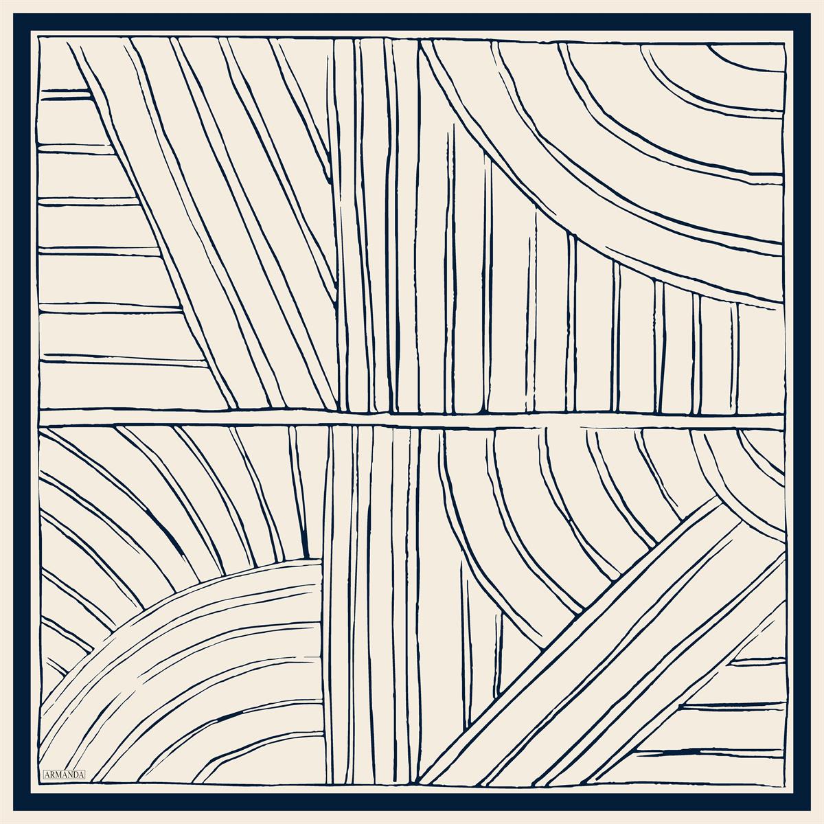 Armanda Çift Taraflı Marbling Desen Tivil İpek Eşarp 4309-Krem Siyah-Krem Lacivert