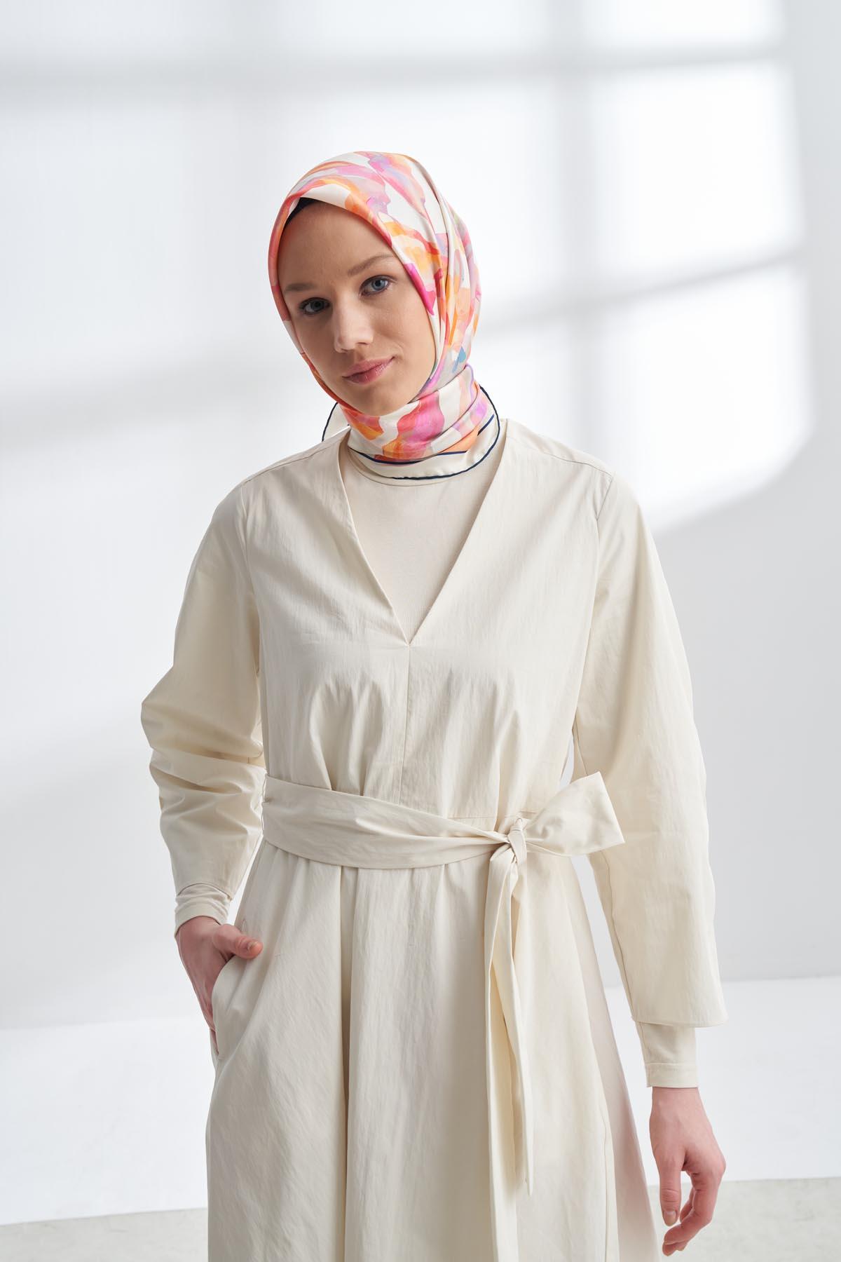 Armanda Crayon Desen Tivil İpek Eşarp 4305-Gülpembe