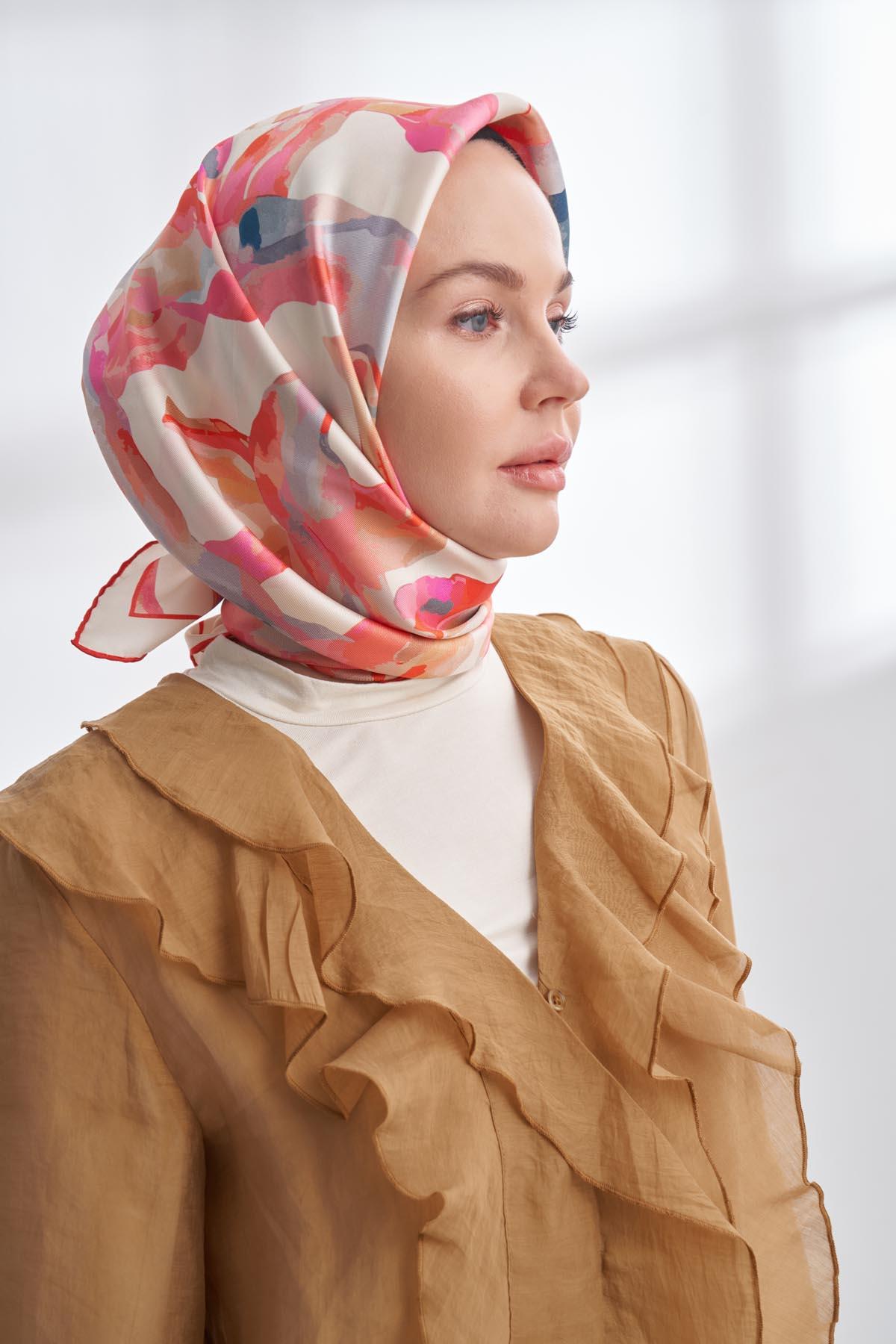 Armanda Crayon Desen Tivil İpek Eşarp 4305-Nar