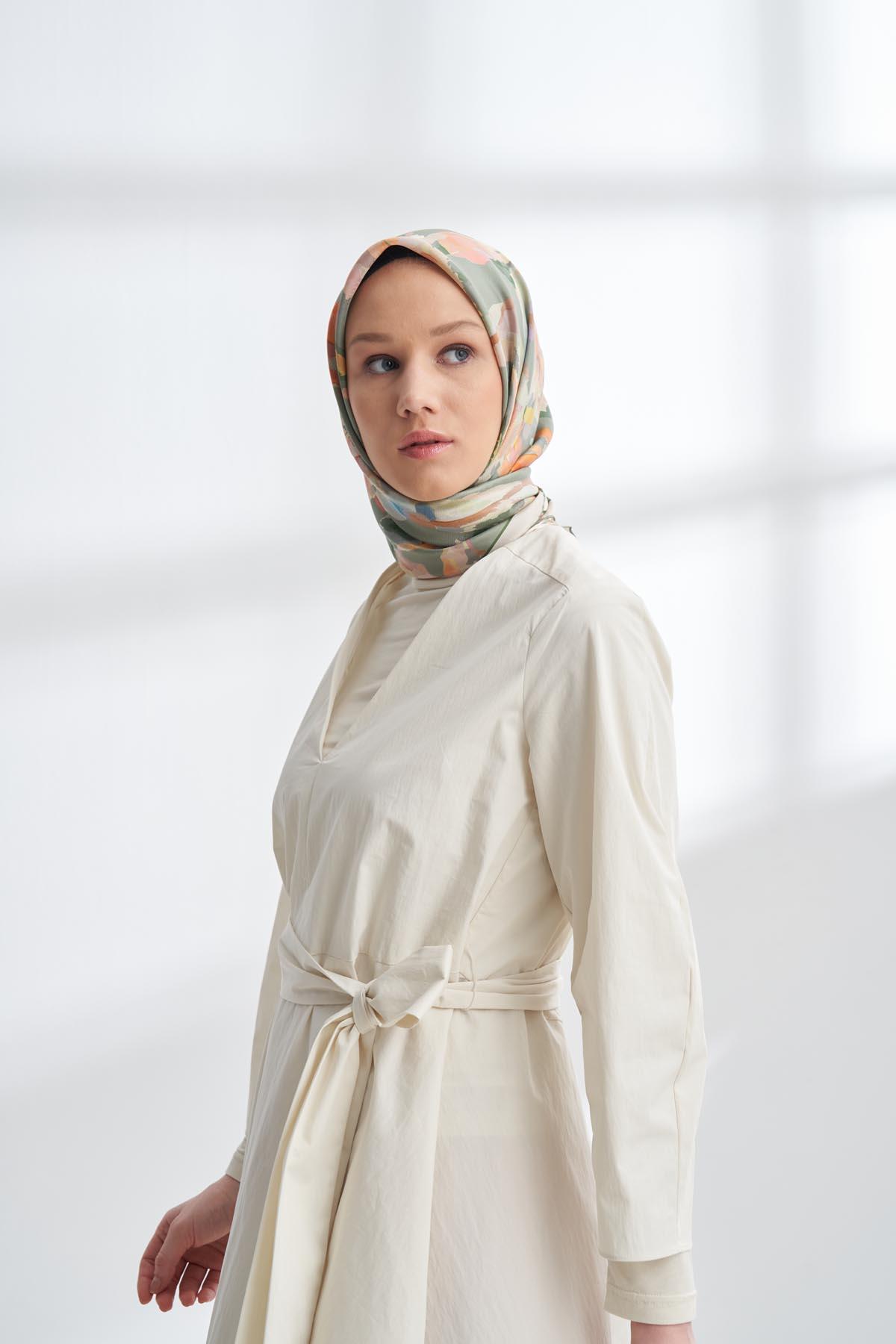 Armanda Crayon Desen Tivil İpek Eşarp 4305-Keten Yeşili