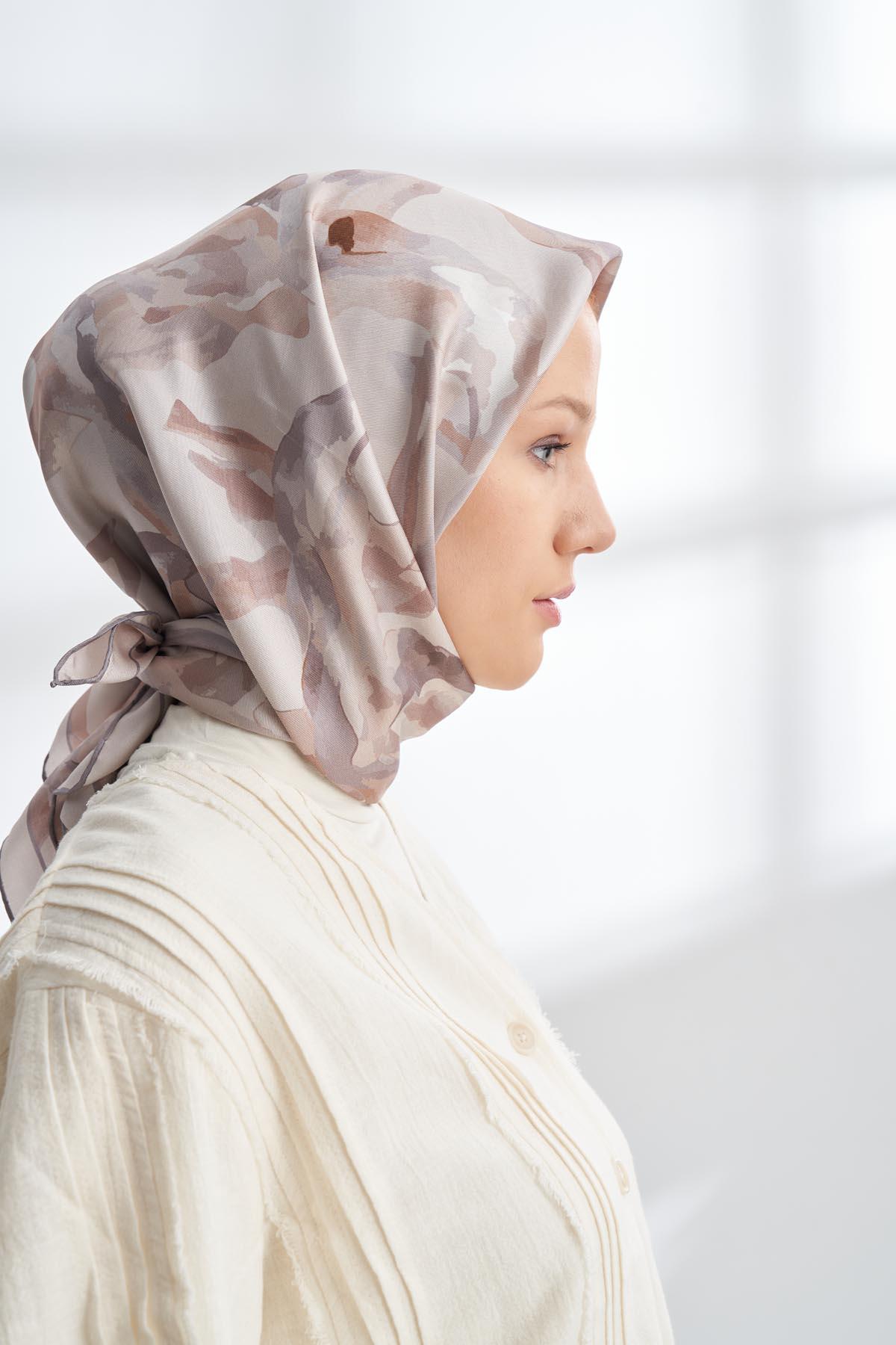 Armanda Crayon Desen Tivil İpek Eşarp 4305-Nude