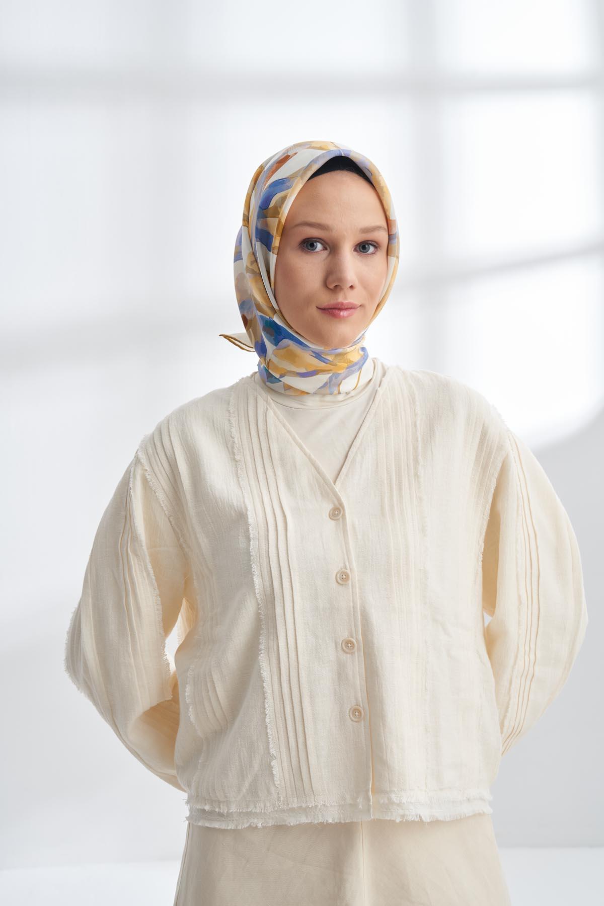 Armanda Crayon Desen Tivil İpek Eşarp 4305-Oil