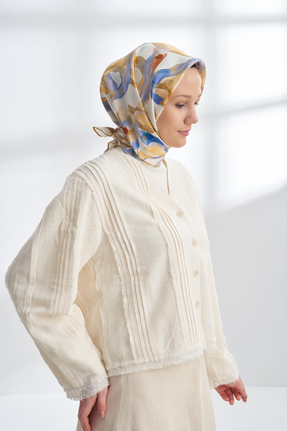 Armanda Crayon Desen Tivil İpek Eşarp 4305-Oil