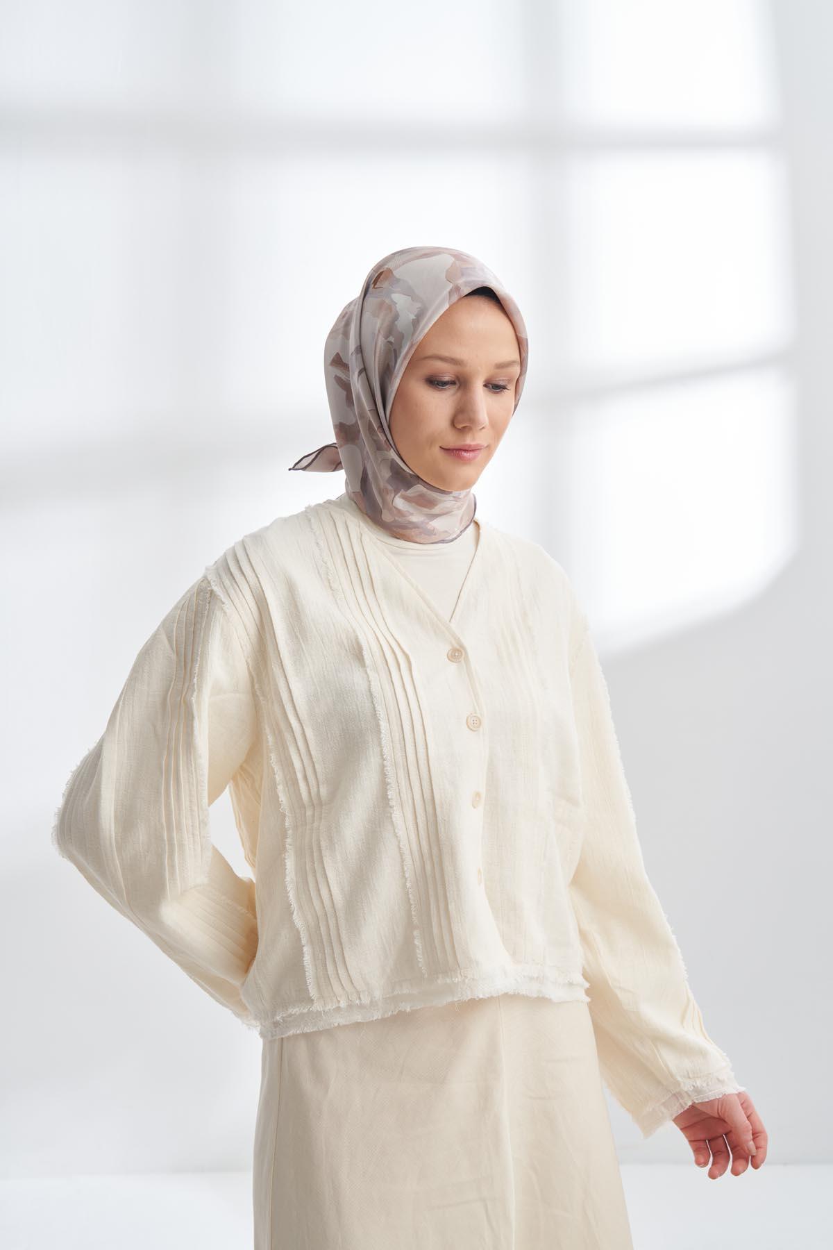 Armanda Crayon Desen Tivil İpek Eşarp 4305-Nude