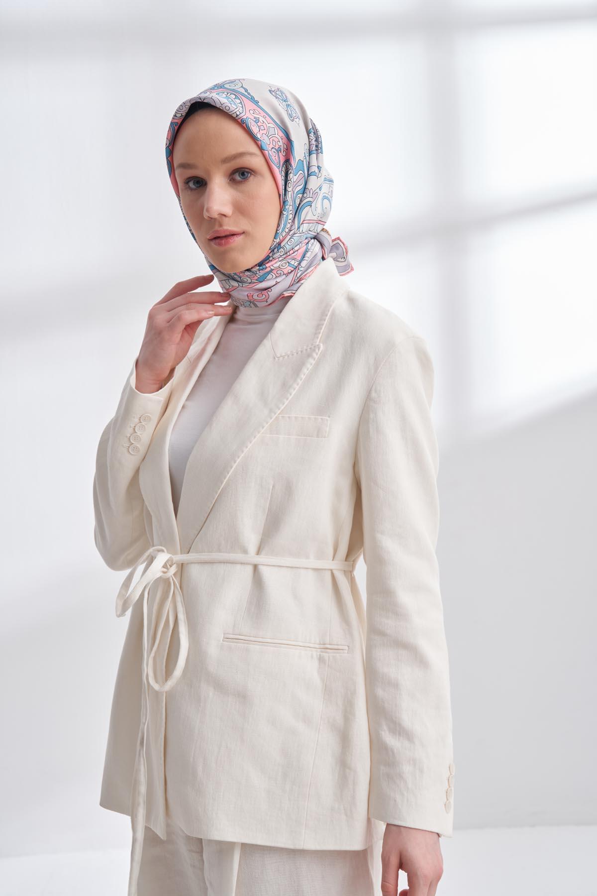 Armanda Crown Desen Tivil İpek Eşarp 4321-Gülpembe