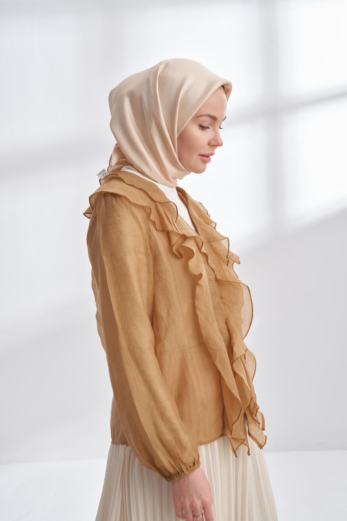 Armanda Düz Renk Tivil İpek Eşarp 4400-Bej