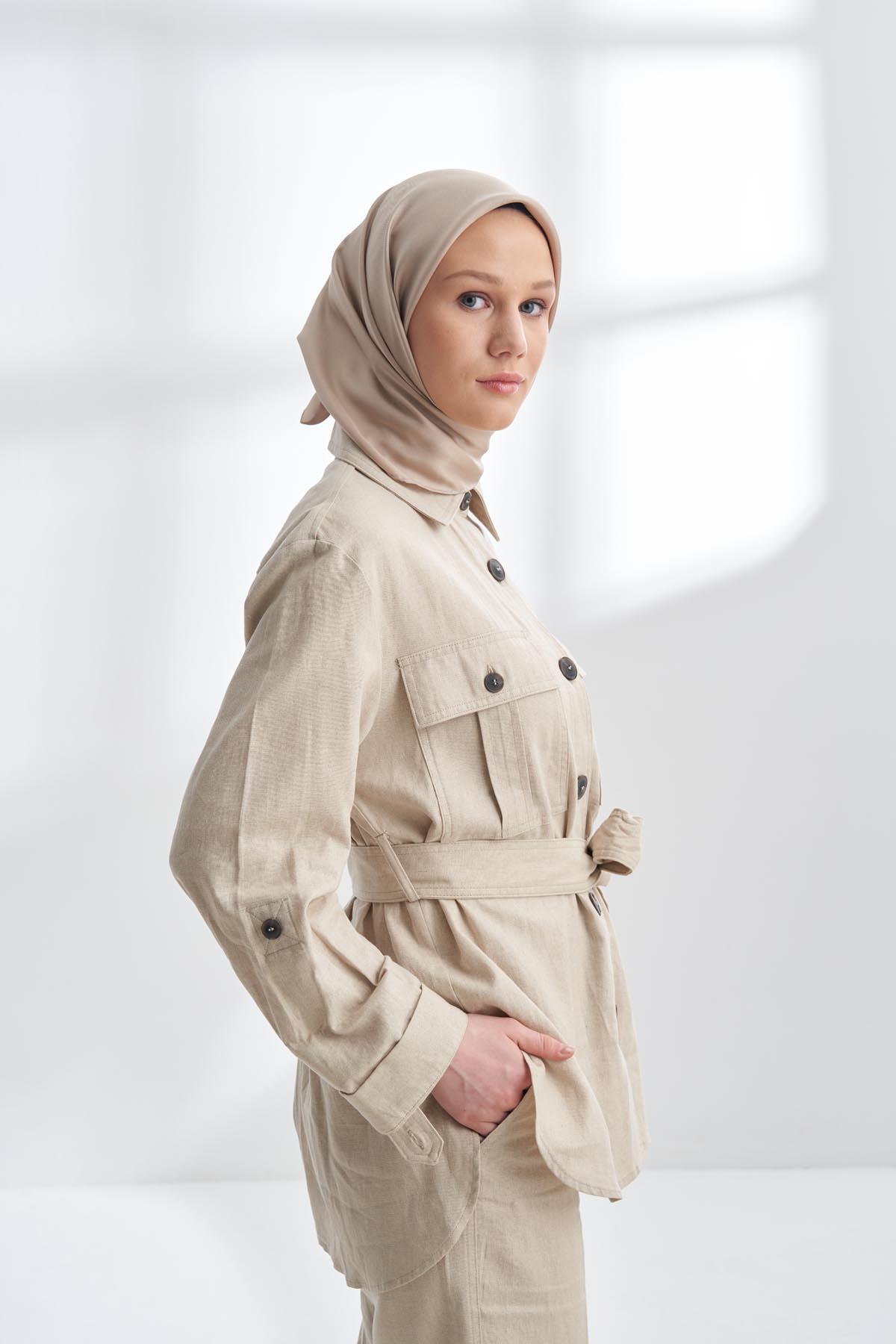 Armanda Düz Renk Tivil İpek Eşarp 4400-Açık Vizon