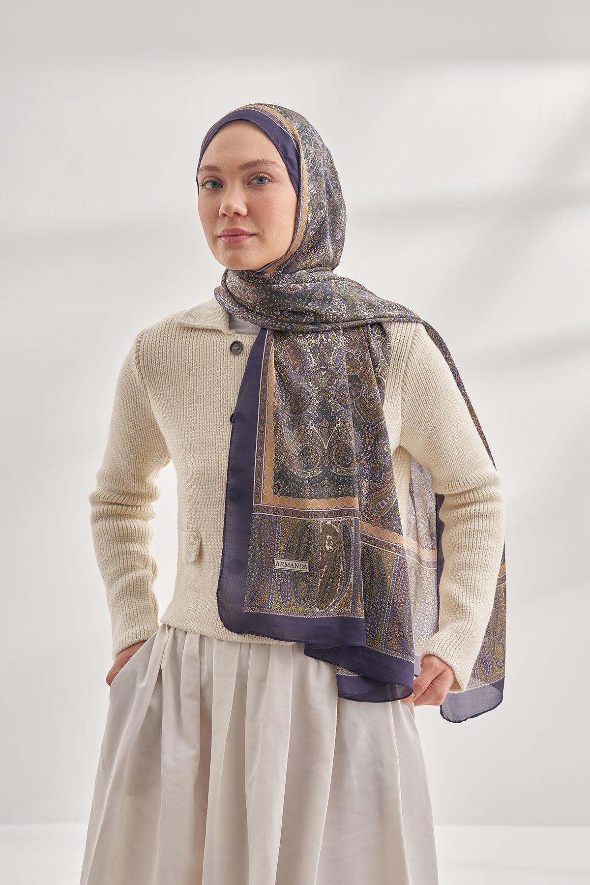 Armanda Etro Etnik Desen Şal 6036-Mürdüm