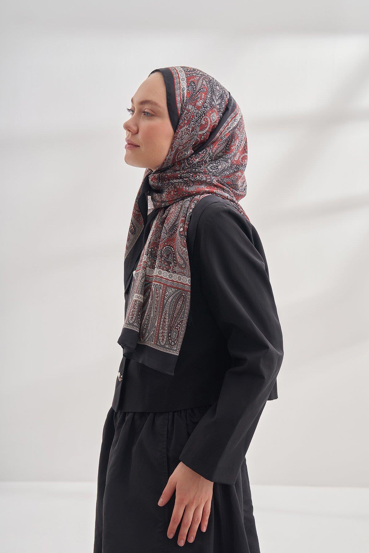 Armanda Etro Etnik Desen Şal 6036-Siyah Kırmızı