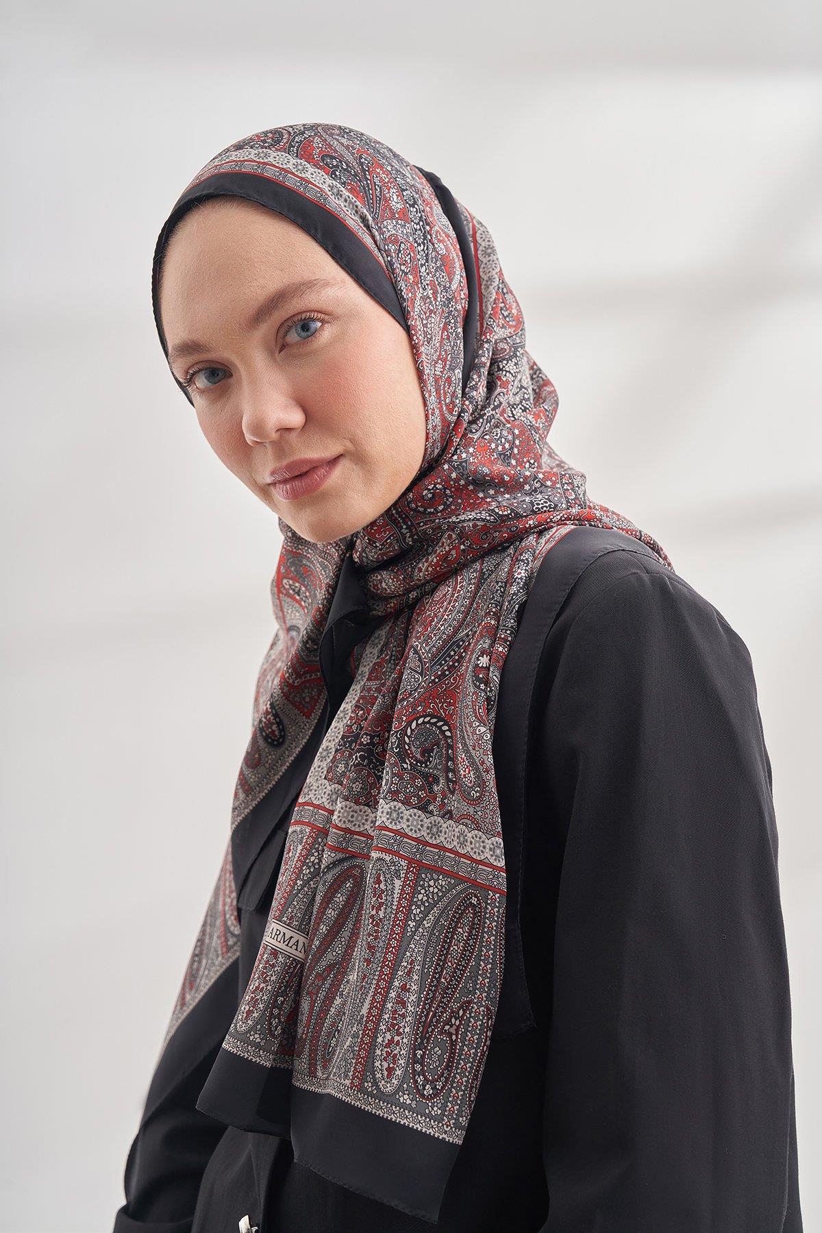 Armanda Etro Etnik Desen Şal 6036-Siyah Kırmızı