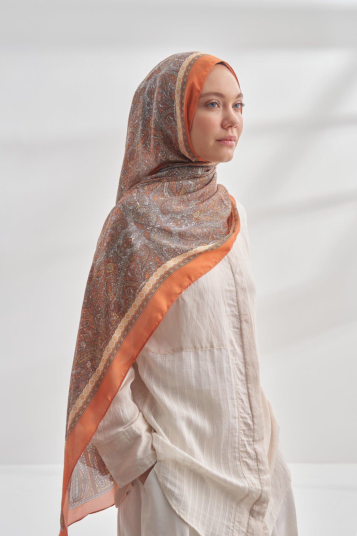 Armanda Etro Etnik Desen Şal 6036-Turuncu