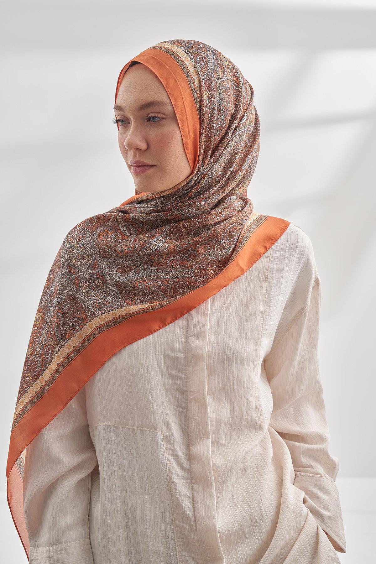 Armanda Etro Etnik Desen Şal 6036-Turuncu
