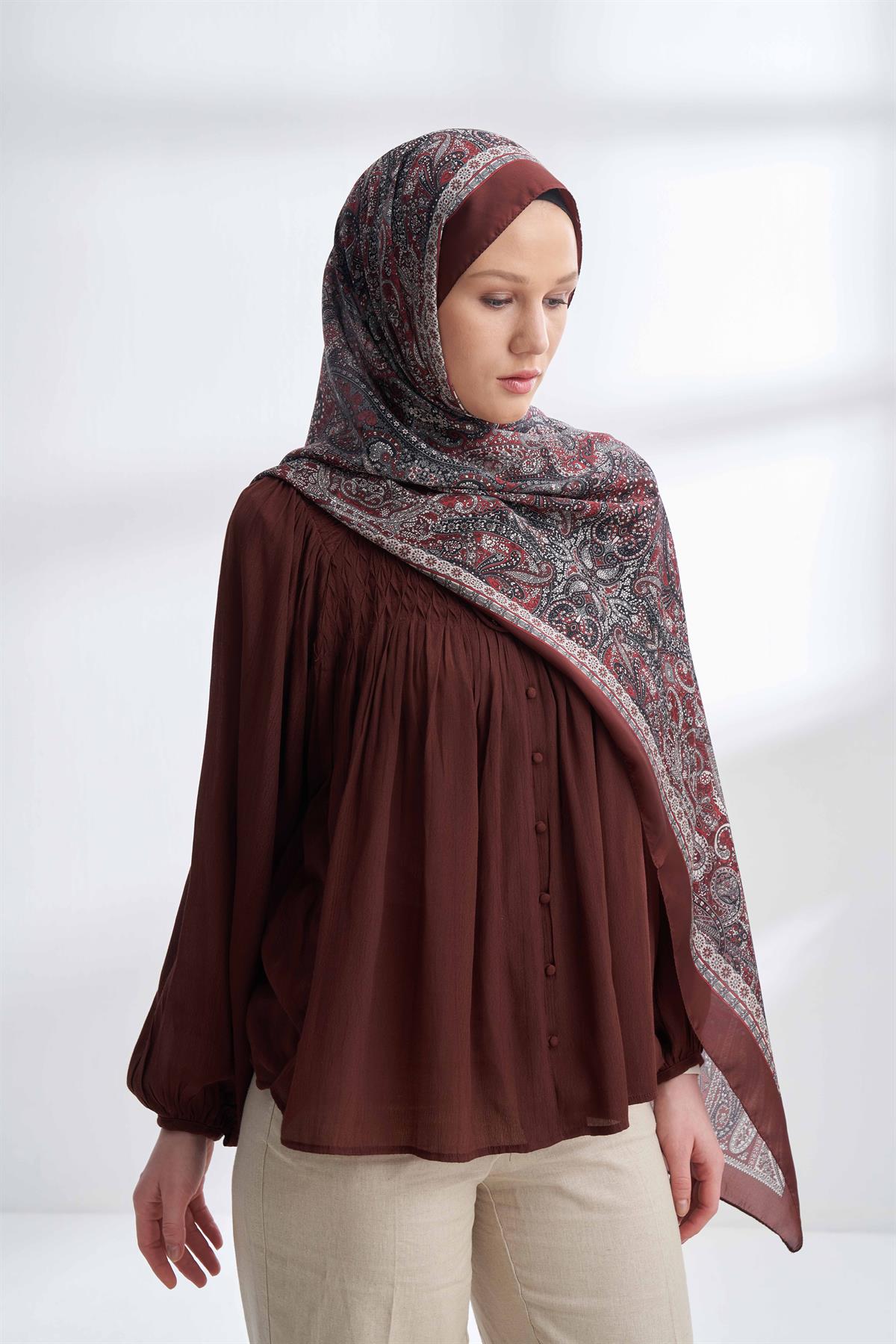 Armanda Etro Etnik Desen Şal 6036-Burgundy
