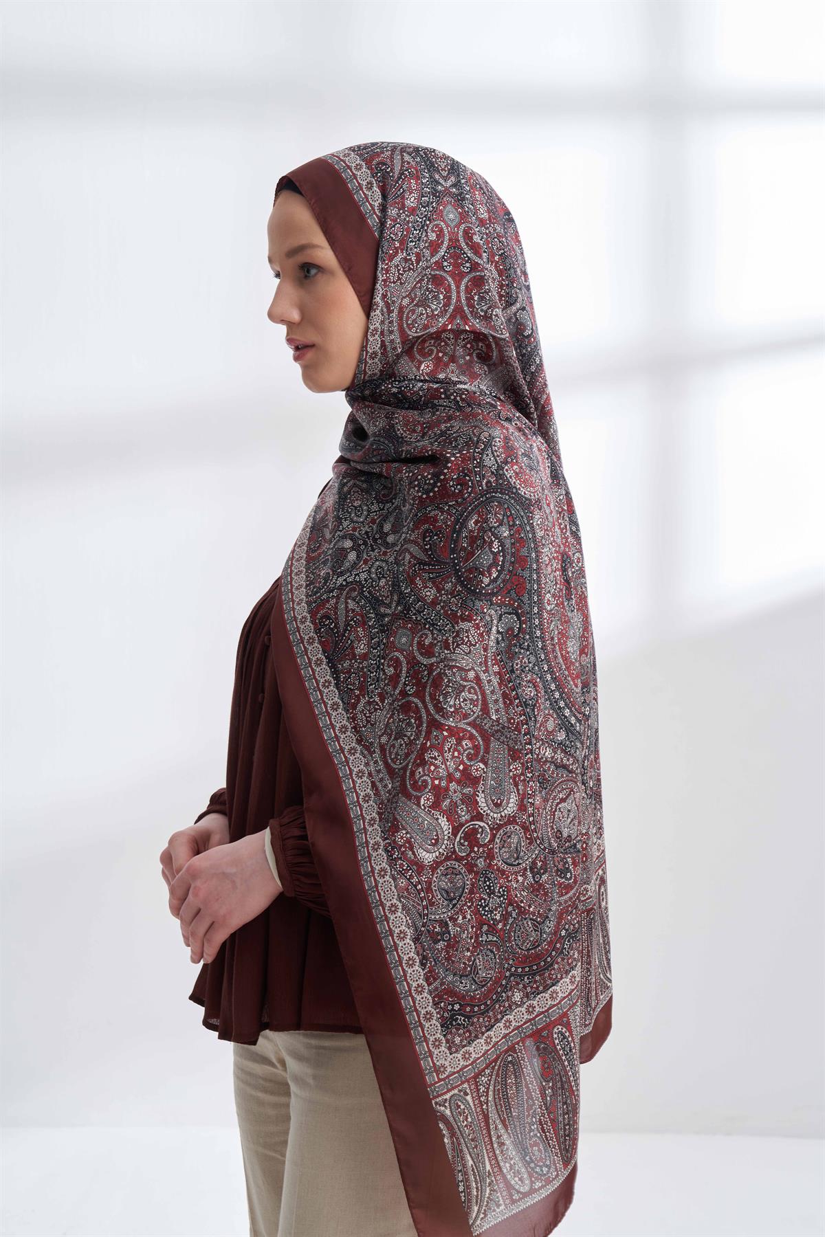 Armanda Etro Etnik Desen Şal 6036-Burgundy