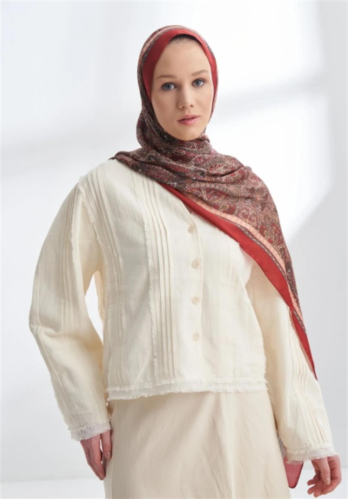 Armanda Etro Etnik Desen Şal 6036-Cherry Bordo