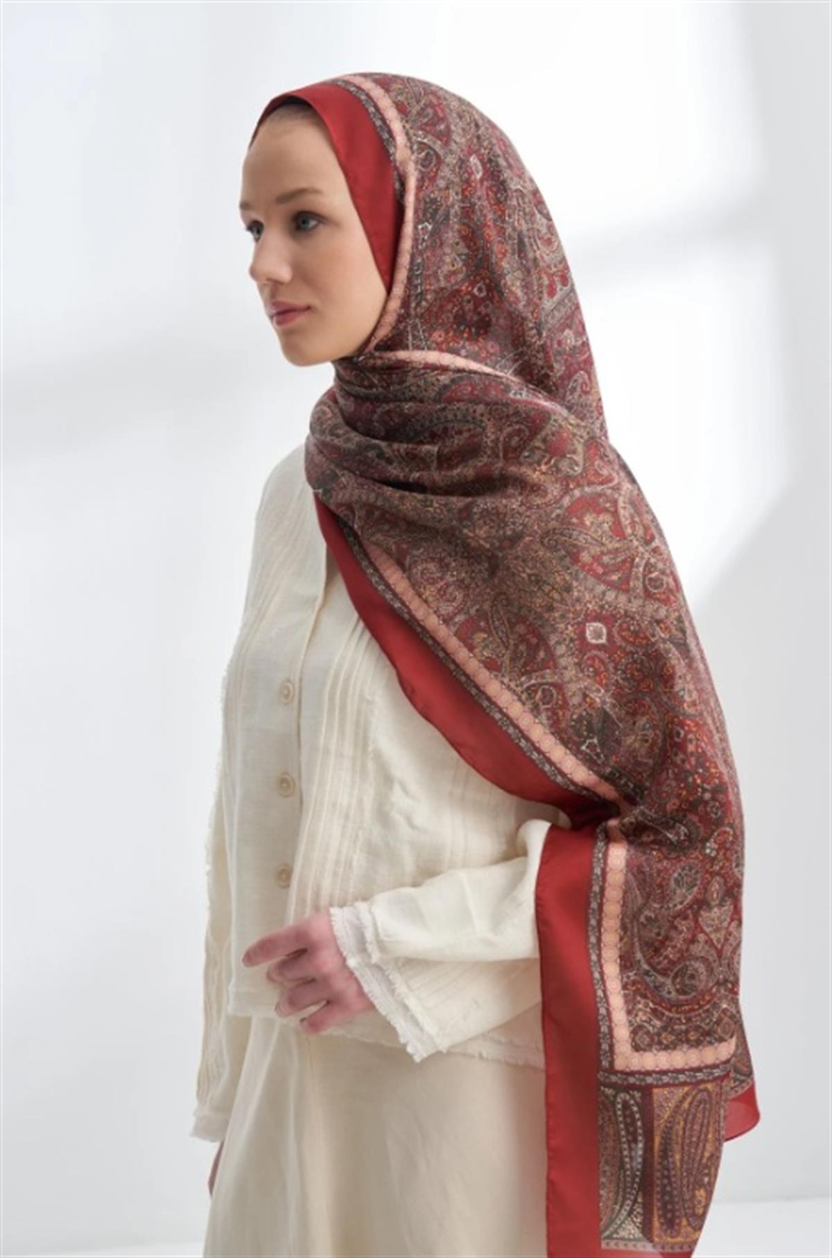 Armanda Etro Etnik Desen Şal 6036-Cherry Bordo