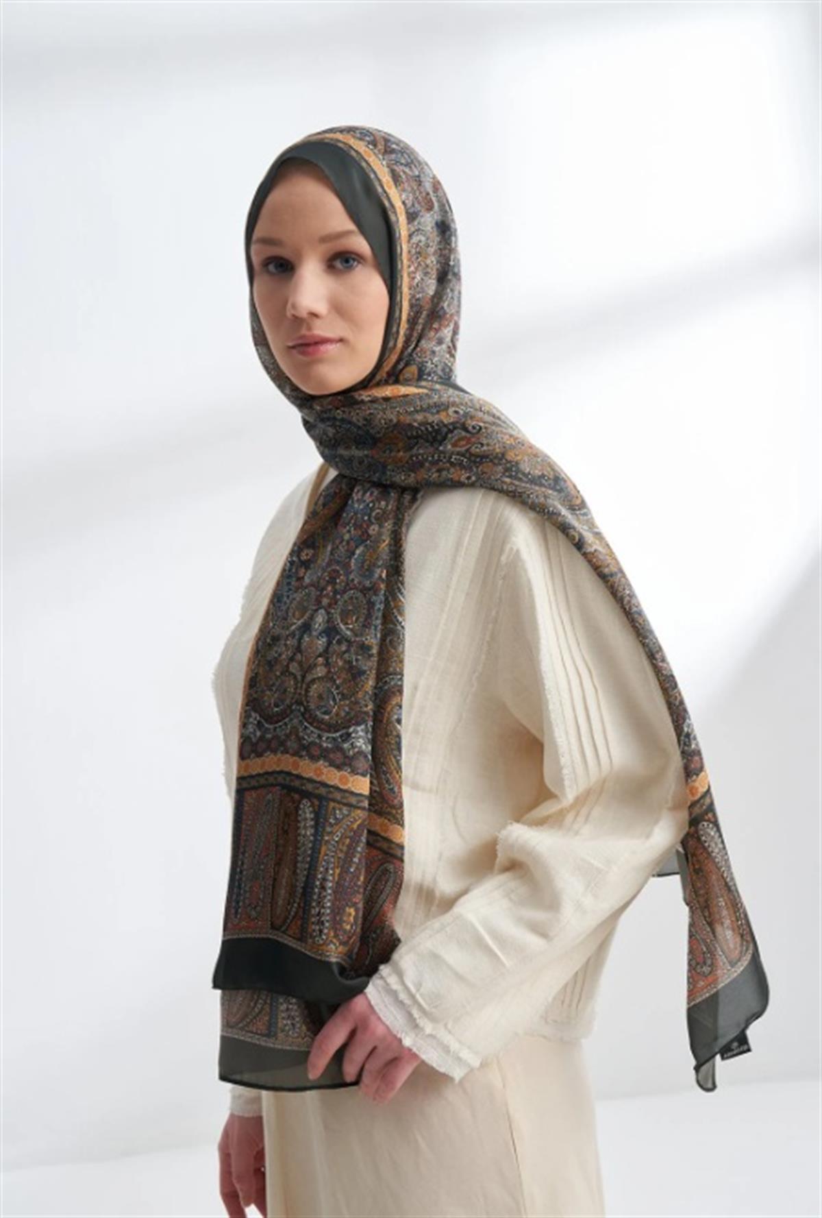 Armanda Etro Etnik Desen Şal 6036-Kaşmir Haki